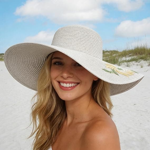 Sammenfoldelig stråsolhat til kvinder Bred skygge UV-beskyttelse Strandhat Sommer Sammenfoldelig Rejsehue White