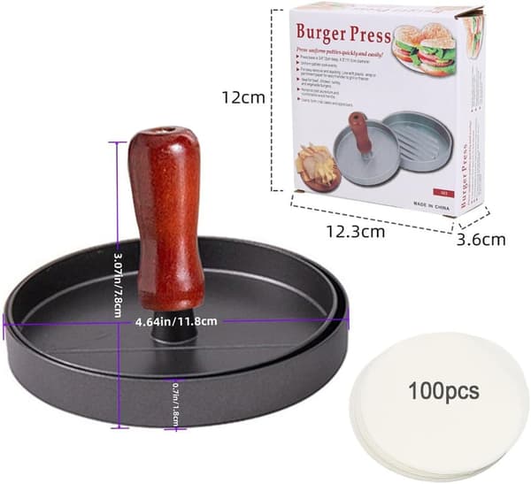 Hamburgerform, kødpresse, bruges til at lave hamburgerbøffer, grillet kød osv.