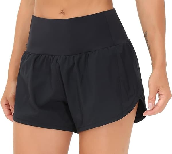 Löparshorts för kvinnor med hög midja, snabbtorkande träningsshorts med nätfoder och blixtlåsfickor, svart M M