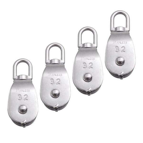 Rostfritt Stål Vajerkran Dubbel Talja Block, M32 Hängande Vajer Draghjul, 4-pack M32