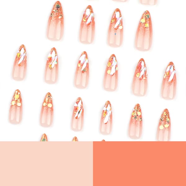 24 st korta mandelnaglar, guldglittriga nageltippar, strasslösnaglar, gradient nagelkonst