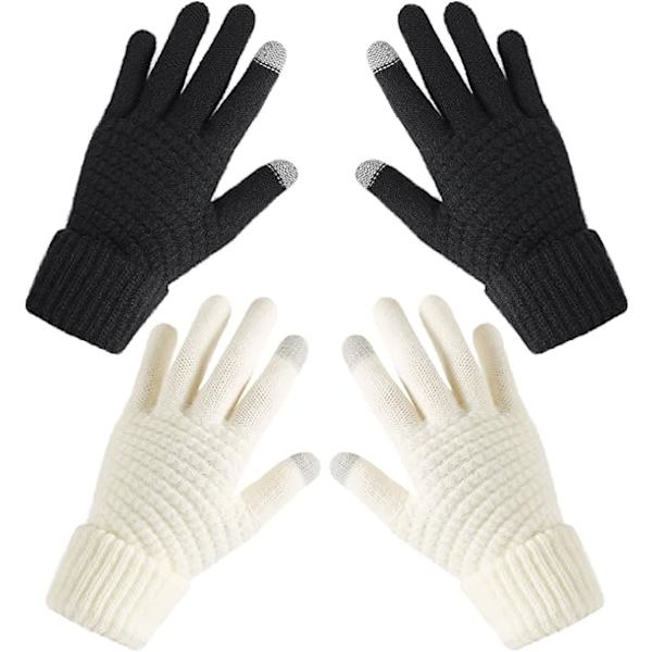 Vinterhandsker til kvinder - Varme vinterhandsker til kvinder, Touchscreen strikhandske med elastisk manchet til koldt vejr