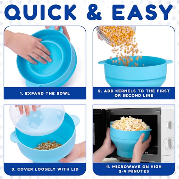 Popcorn Skål Silikon Micro Skål för Popcorn - Hopfällbar Blå