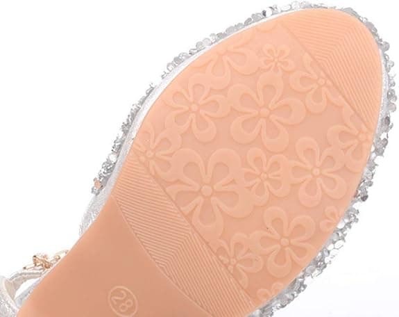 Flickor Paljetter Prinsess Låg Klack Fest Dansskor Rosa silver 32