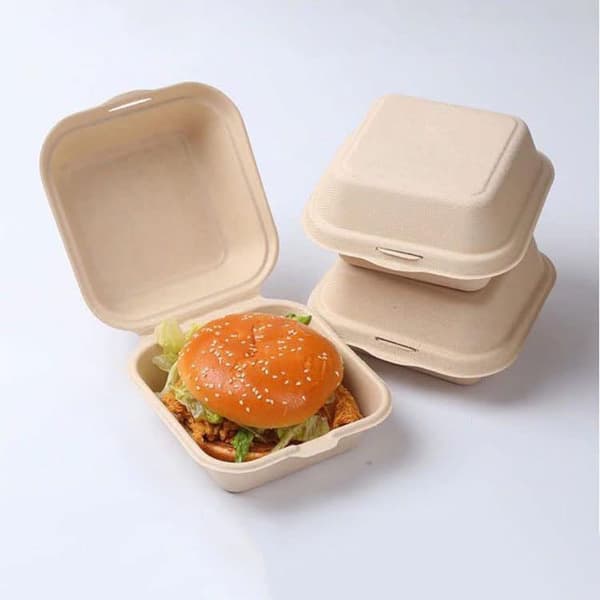 Sockerrörsbagass 50 st Bio Nedbrytbart Bagasse Komposterbart Takeaway Engångs Matlåda Burgerbox