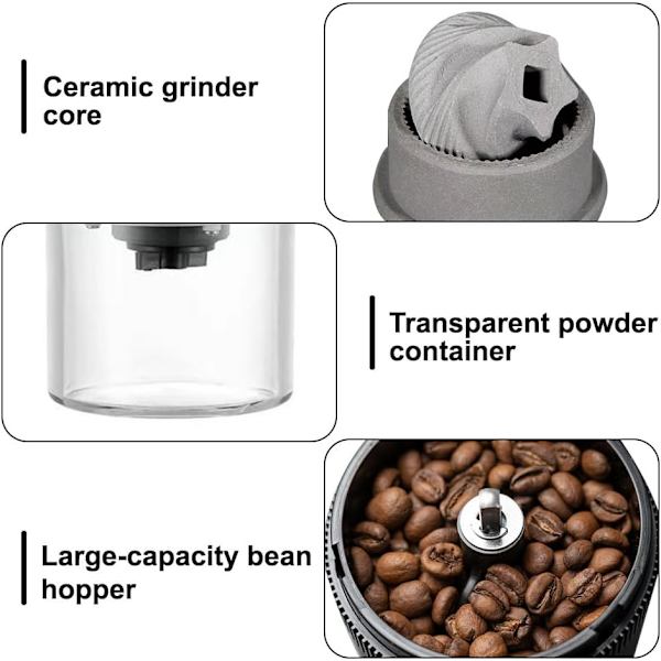 Kaffebønner; keramisk kværn, egnet til espresso, cold brew og pour-over kaffe.