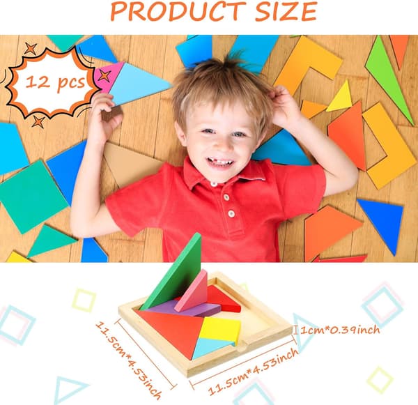 Tangrams Træpuslespil Tangrams Sæt til Formpuslespil Hjerne Logikblokke til Spil Pædagogiske Gaver til Voksne Studerende (Notch Style)