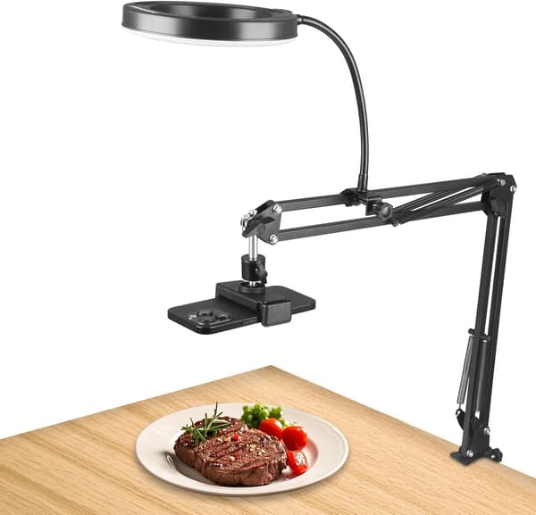 6\" LED-ringlys til skrivebord, overhead-kameramontering med ringlys og telefonholder, overhead-telefonmonteringsarmstativ studielamper til fotografering