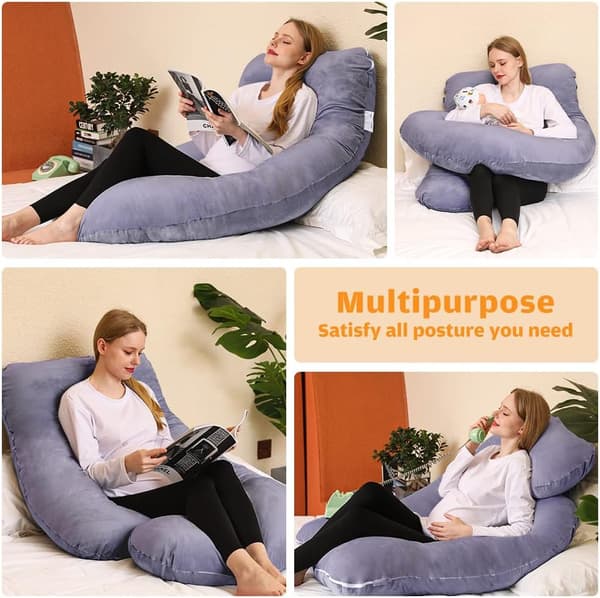 Chilling Home Graviditetspude, U-formet sidepude ammepude, stor positioneringspude til kvinder og sidesovere Blue Grey