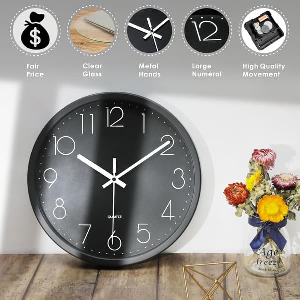 Väggklocka, 30 cm sovrumsväggklocka, batteridriven, tyst kvartsklocka, dekorativ för kök och vardagsrum, 3D digital display