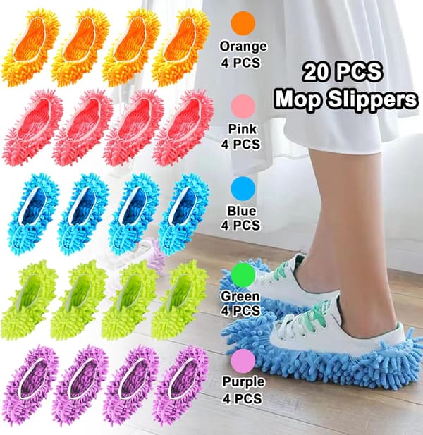 20 stk. moppesko, 10 par moppestrømper til gulvrengøring, vaskbare genanvendelige mikrofiber moppesko, moppeskoovertræk, bløde støvetøfler