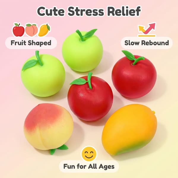 Frukt Squishy Set – Persika, Mango & Grönt Äpple | Mjuk Stressleksak för Klämning och Avkoppling