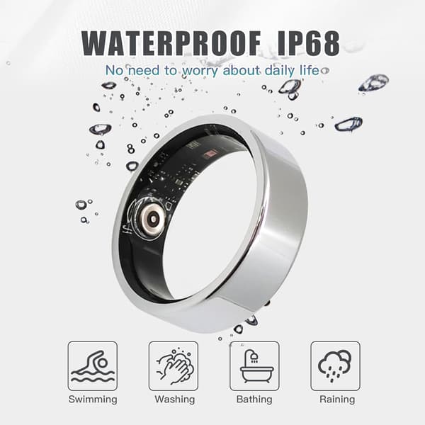 Smart Ring Health Tracker for kvinner og menn, Kalori-, oksygen-, hjertefrekvens- og søvnkvalitetsmonitor, ingen abonnement, kompatibel med iOS og Android Silver size 8