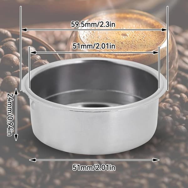Kaffefilterpapir i rustfrit stål, 51 mm dobbeltlags tryksat filterkurv, espressokaffefilterkurv (til to kopper).