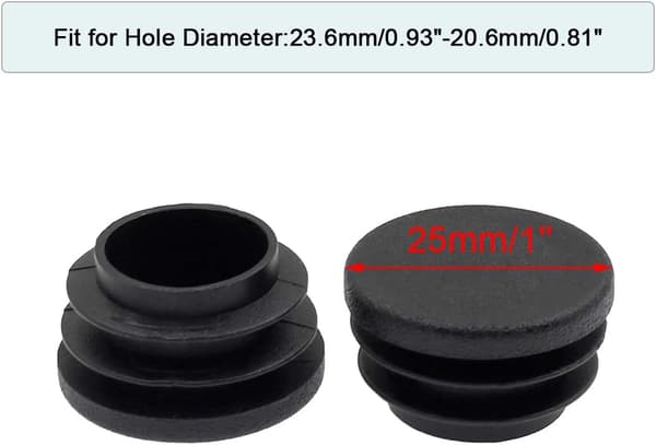 Rund plastikprop, 24 stk. sorte rørpropper store glide runde endepropper møbelstol/benrørsbeskytterindsats (25 mm) 25