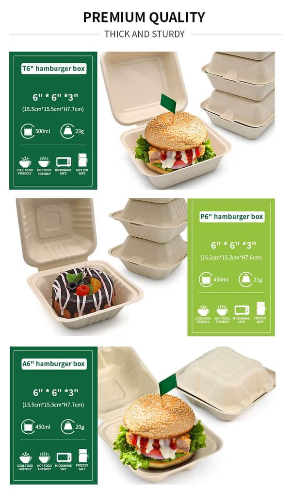 Sockerrörsbagass 50 st Bio Nedbrytbart Bagasse Komposterbart Takeaway Engångs Matlåda Burgerbox