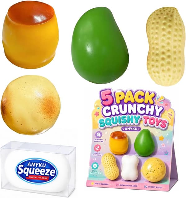 5-pack krispiga klämleksaker Slushy Squeeze Stressboll Matleksak Jordnötspudding Potatis Mango Tvål Pärlfylld ASMR Realistisk Icke-återstudsande Formbar Vuxen