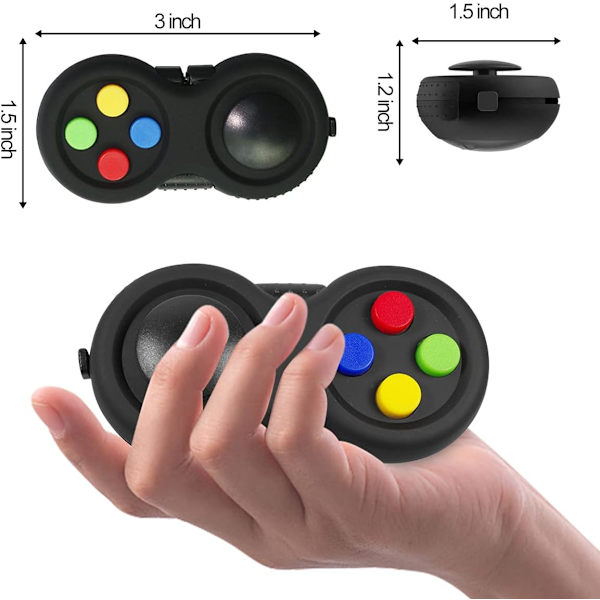 Mini Fidget Knap Controller Pad Legetøj til Børn Voksne med Angst og Autisme (Sort & Mix)