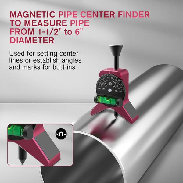 Magnetisk rørcenterfinder, Y-formet rørmonteringsmåler med justerbar boblegradmåler, passer til 1-1/2\" til 6\" rør, 2,75\" centreringshoved