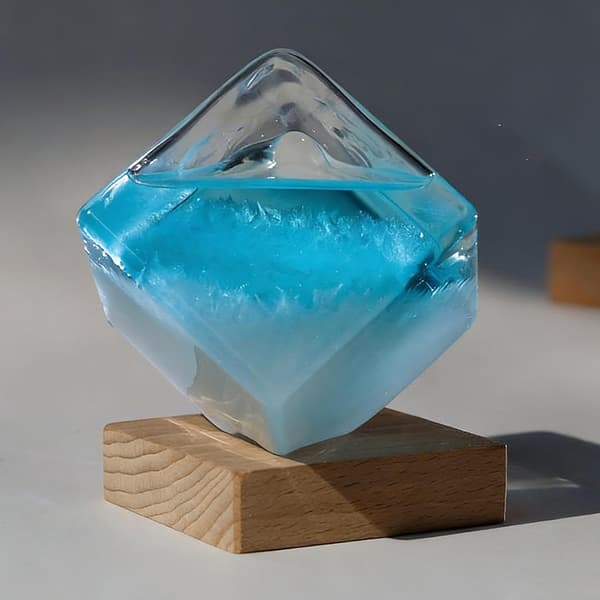 Stormglas väderprognos, 3D kub väderprognos med bas, glasbarometer heminredning