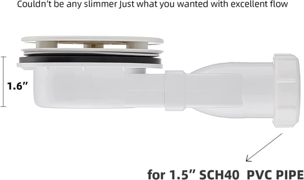 Lågprofil duschavlopp förkromad ABS duschkar sifon smalt avlopp 90mm 36 L/min vattenflöde, lågprofil p-fälla sidoavlopp