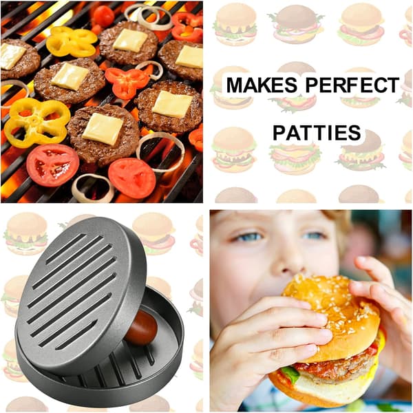 Hamburgerpresse i rustfrit stål med træhåndtag, non-stick, inkl. 100 stykker bagepapir