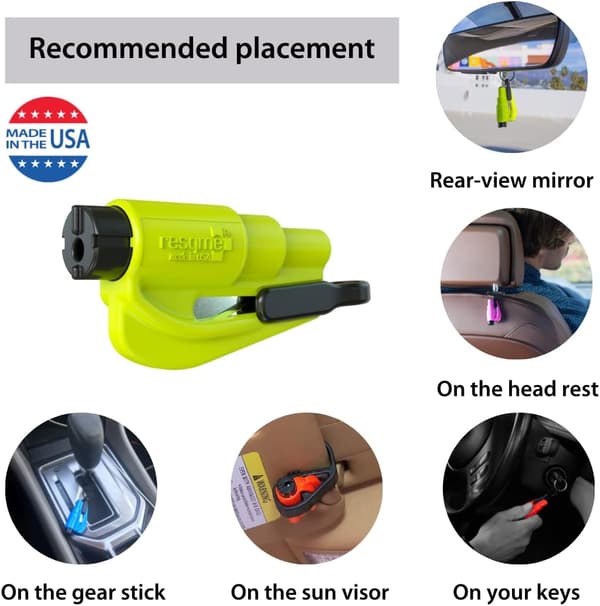 Original nøkkelring for nødevakuering, bilverktøy med setebelteskjærer og vindusknuser. Tilgjengelig i åtte regnbuefarger.