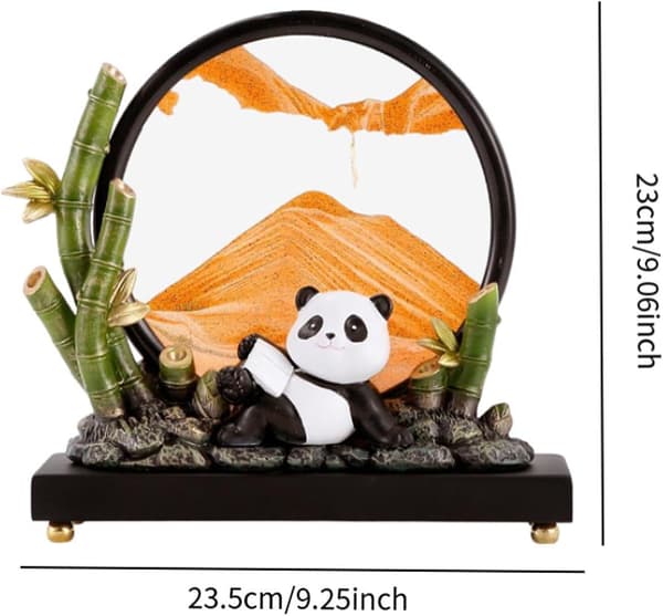 Panda Statue Kvikkssanddekor Dynamisk Sandskulptur Flytende Sandmaleri for Bokhyller Skrivebordsdekorasjon, Oransje