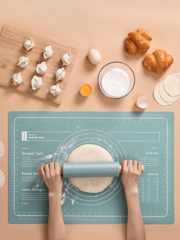 Bakkesett Stor Størrelse Silikon Bakematte Kjevle Nudelkutter Non-stick Sklisikker Vanntett