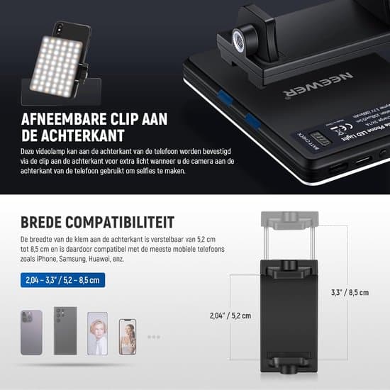 Selfie-lys Inkluderer mobiltelefonklips 60 LED-er 3 lysinnstillinger Bærbart klipslys for telefoner og datamaskiner USB-oppladbart Kompakt