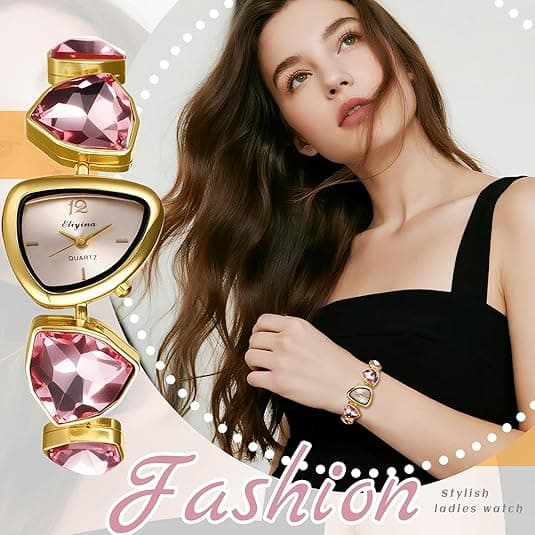 Damarmbandsur: Dam Vintage Retro Färgglada Strass Triangulär Guldfärgad Elegant Analog Kvarts Klocka
