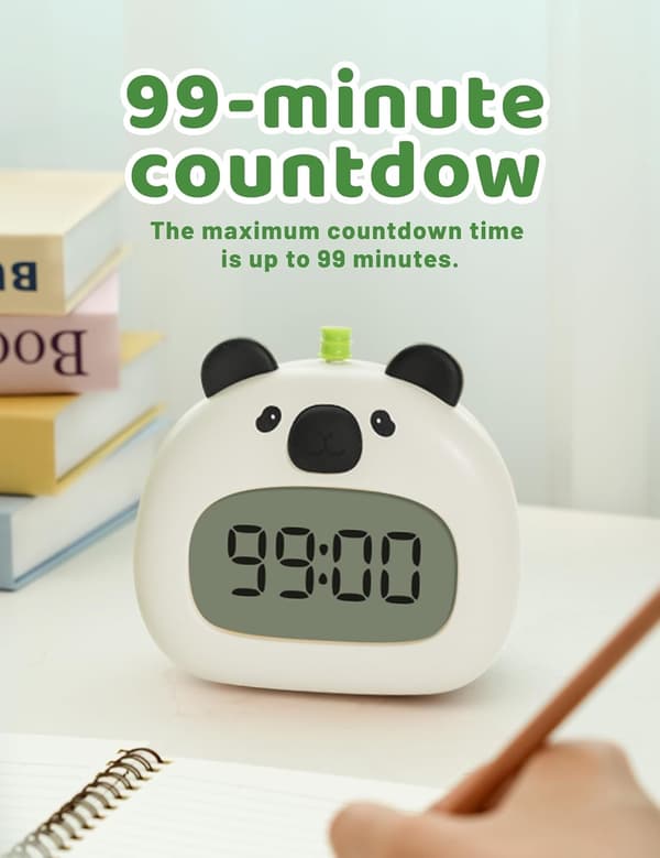 Panda-vekkerklokke for barn, LCD-nattlys med dimmefunksjon, USB-oppladbar søvntrener, 3 alarmtider.