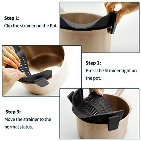 Silikone clip-on si til alle gryder og pander Sort black