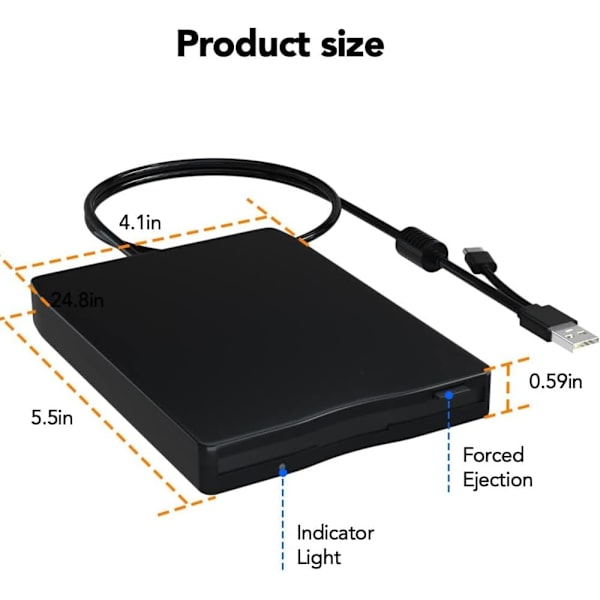 USB & USB-C Dual Interface Ekstern diskettedrev, 1.44MB FDD til bærbar pc, kompatibel med Windows 11/10/8/XP/Linux & Mac OS