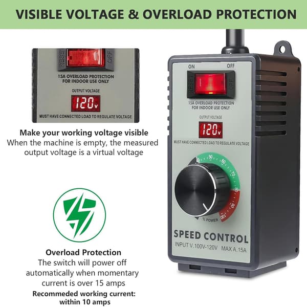 AC motorhastighedsregulator 220V 10A, variabel hastighedsregulator og ventilatorhastighedsregulator med overbelastningsbeskyttelse og LED-display