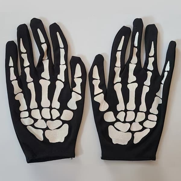 Kraniehandsker - Halloween Kostume Tilbehør - Hvide Printede Sorte Kraniehandsker