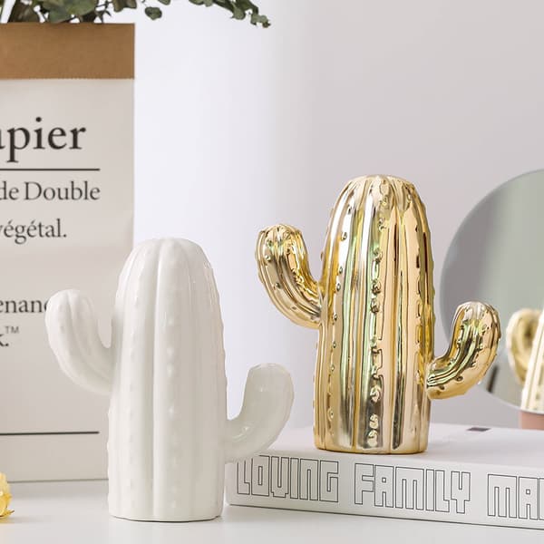 Keramisk Kaktus Spargris, Dekoration för Vardagsrum, Vinskåp, Present Golden