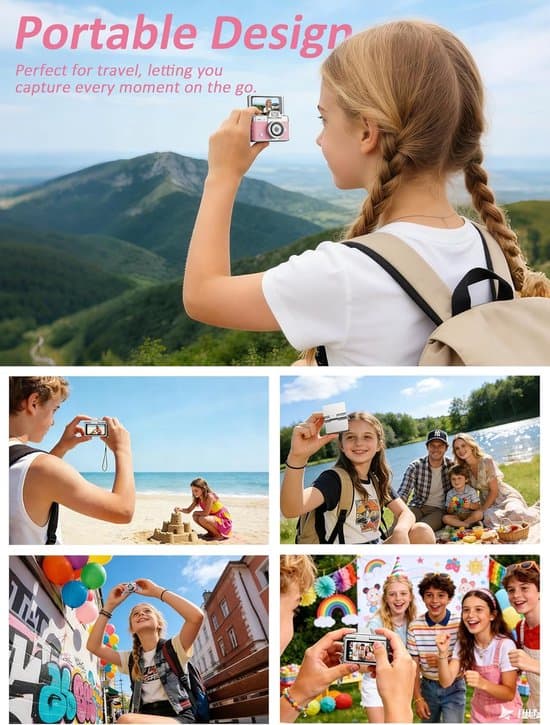 Kamera – Digitalkamera – Minikamera – 1080P – 32GB – Lommeformat – Egnet for barn og voksne, samleobjekt og reisegave – Rosa