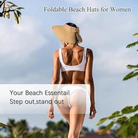 Sammenfoldelig stråhat 2 stk. – Sommerhat med bred skygge – Åbning til hestehale – Dame strandhat – Strand & Rejse – M