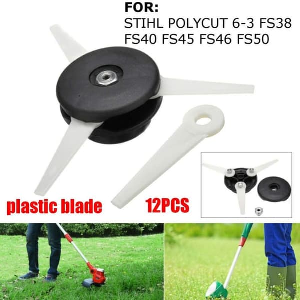 Trimmerhodebørste +12 stk. kutterblad for STIHL POLYCUT 6-3 FS38 FS40 FS45, 4,1 TOMMER, Svart + Hvit