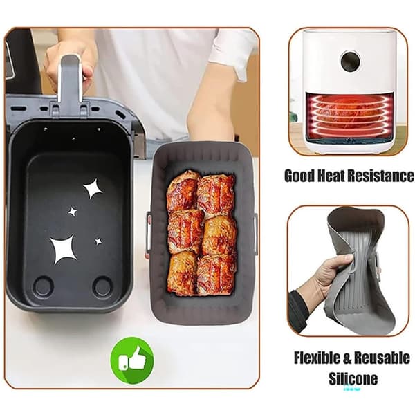 Rektangulær Airfryer Liner Genanvendelig Silikone Bageplade Airfryer Liner Egnet Til Ovn Dobbelt Kurv Airfryer Køkkentilbehør (GRÅ)