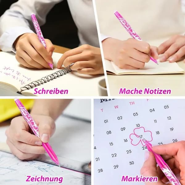 12 viskelæderpenne – 0,5 mm termofølsom blæk – Skoleartikler