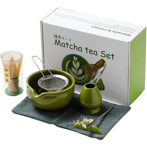 Matcha Presentkit - 7-delars set - Matcha startkit - Matcha visp - Keramik - Bambu - Komplett Matcha set förpackning