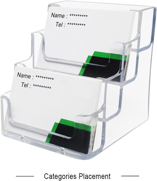 Sæt med 2 transparente fire-lags visitkortholdere/akryl kortdisplaystandere til skriveborde.