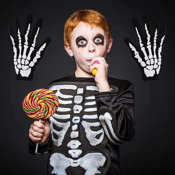 Kraniehandsker - Halloween Kostume Tilbehør - Hvide Printede Sorte Kraniehandsker