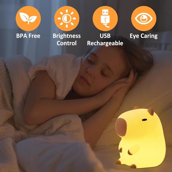 Nattlampe Kapybara - Søt LED-lampe i silikon med dimmefunksjon og timer, gave til kvinner, tenåringsjenter, babyer og barn