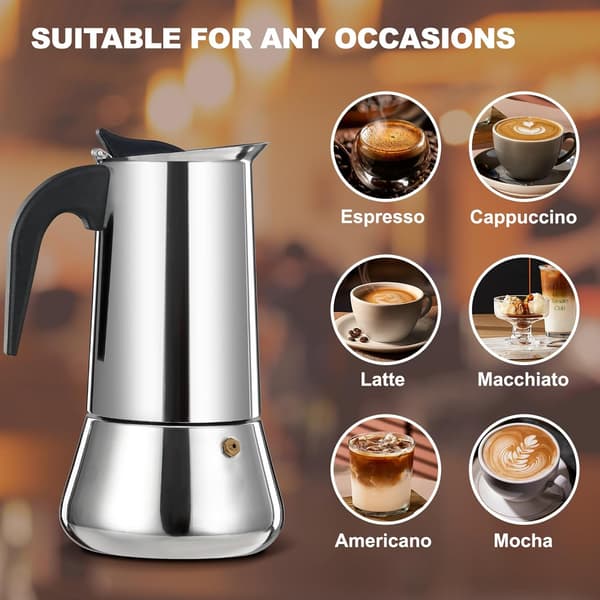 Mokapot i rustfritt stål, 4 kopper 200 ml, for gass, elektriske, keramiske ovner og camping