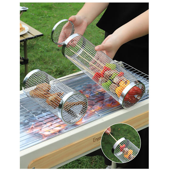 Grillkorg i rostfritt stål, cylindrisk, 30 cm