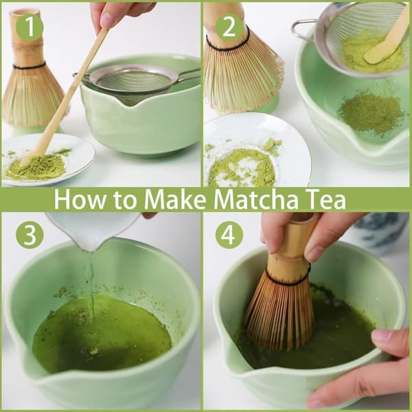 Japansk tebryggning matcha set teborstverktyg, matcha bambuvisp tehylla bambusked rostfri sil matcha bryggning