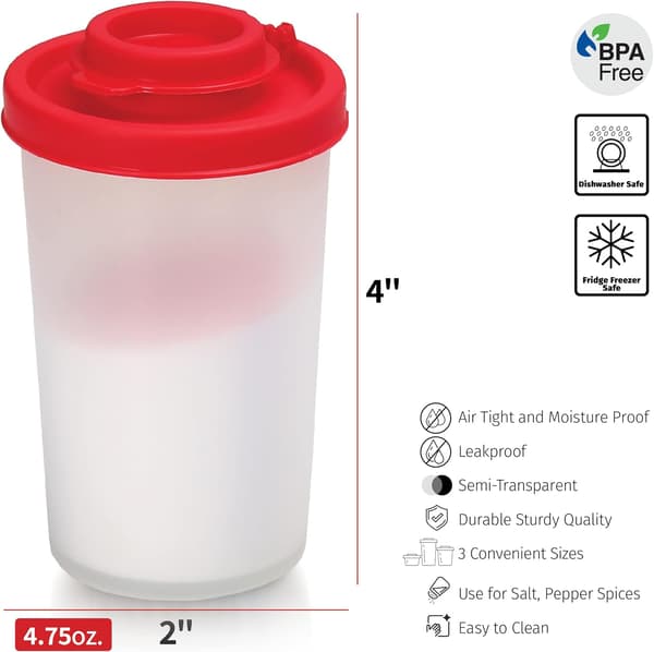 Salt- och pepparströare, 2 stora mini-saltströare för utomhuspicknickar, med rött lock och plastförseglingsdispenser